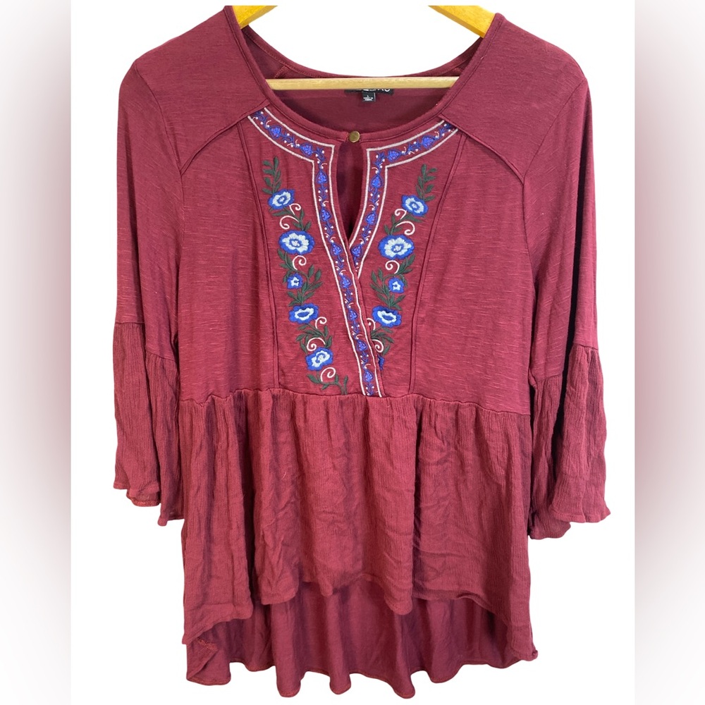 RXB Magenta‎ Embroidered Tunic Top | Floral | 3/4 Bell Sleeve